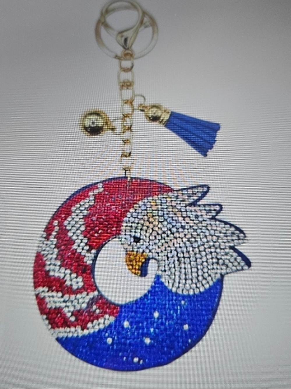 DIVAS LiMiTED Red Blue Eagle Crystal Keychain with Gold Accents MEW NWT